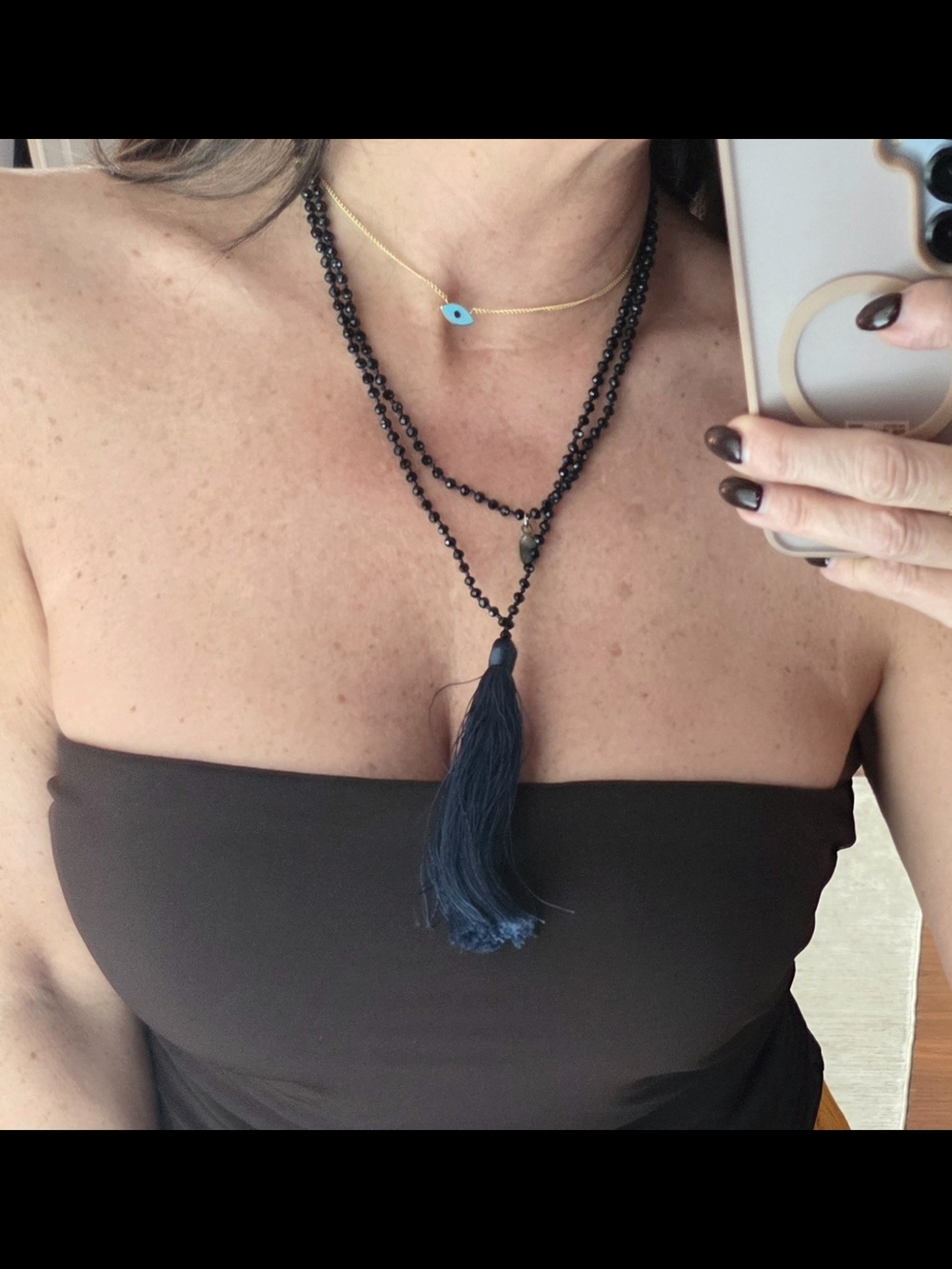 Bundle Of Navy Blue And Grey Beaded Tassel Necklaces